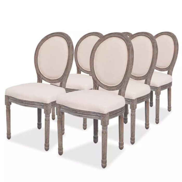 Chaises à manger lot de 6 crème tissu – Image 1