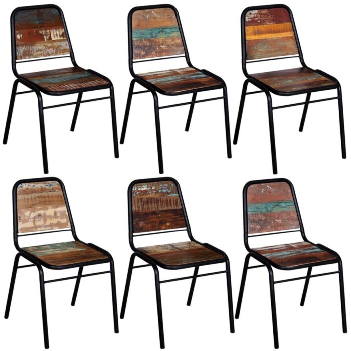 Chaises à manger lot de 6 bois de récupération solide – Image 1