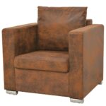 Fauteuil marron similicuir daim