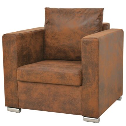 Fauteuil marron similicuir daim