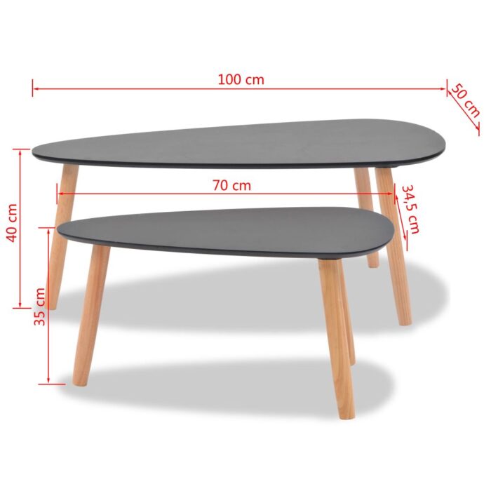 Ensemble de tables basses 2 pcs Bois de pin massif Noir – Image 10