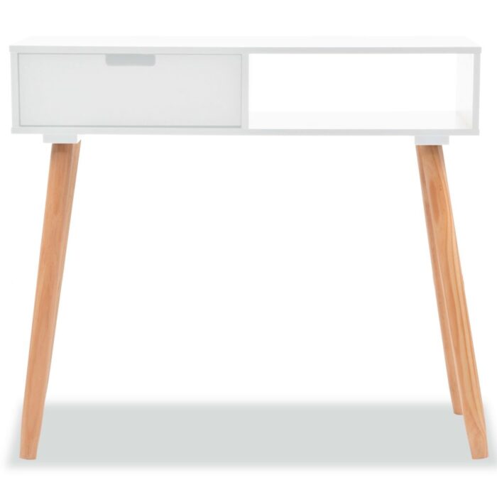 Table console Bois de pin massif 80 x 30 x 72 cm Blanc – Image 2