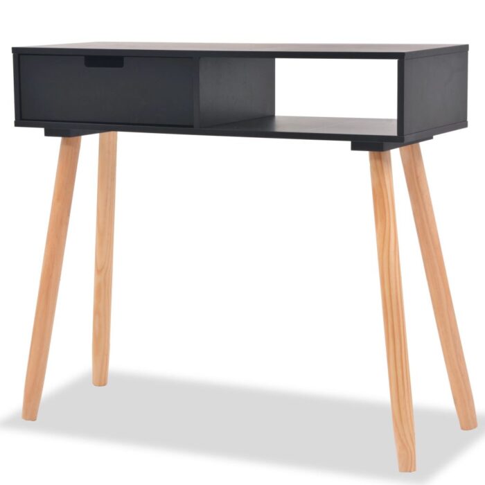 Table console Bois de pin massif 80 x 30 x 72 cm Noir – Image 1