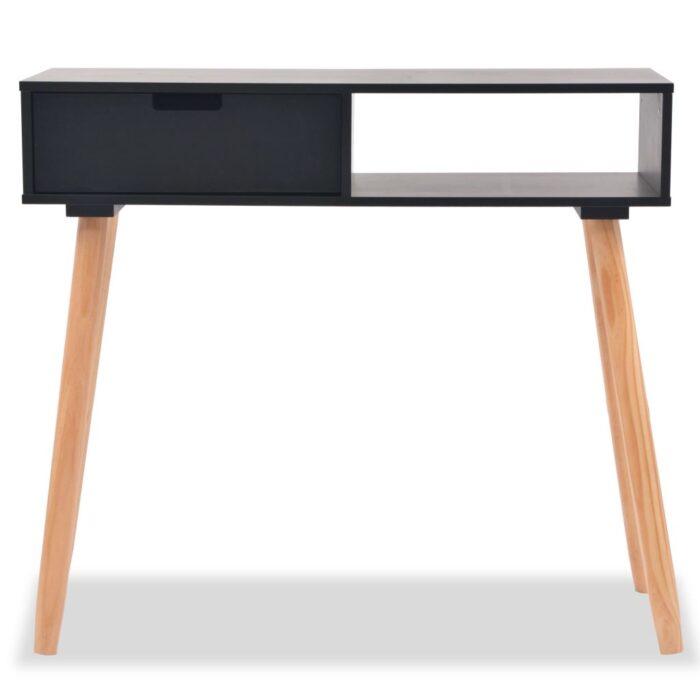 Table console Bois de pin massif 80 x 30 x 72 cm Noir – Image 2