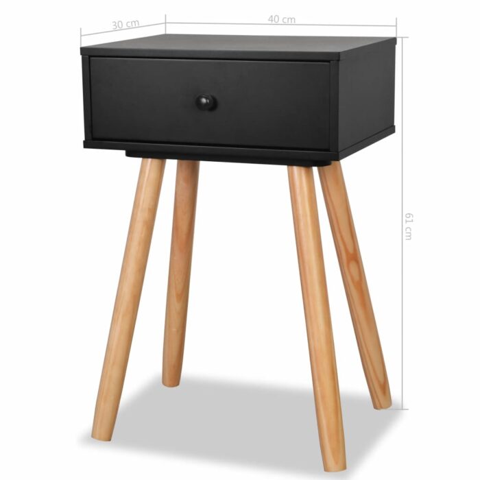Table de chevet 2 pcs Bois de pin massif 40 x 30 x 61 cm Noir – Image 6