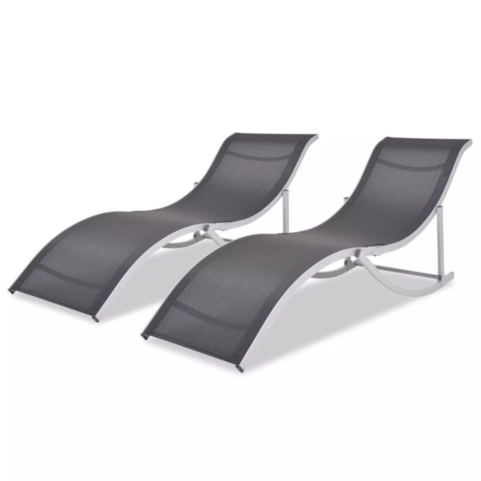 Chaises longues lot de 2 noir et gris – Image 1