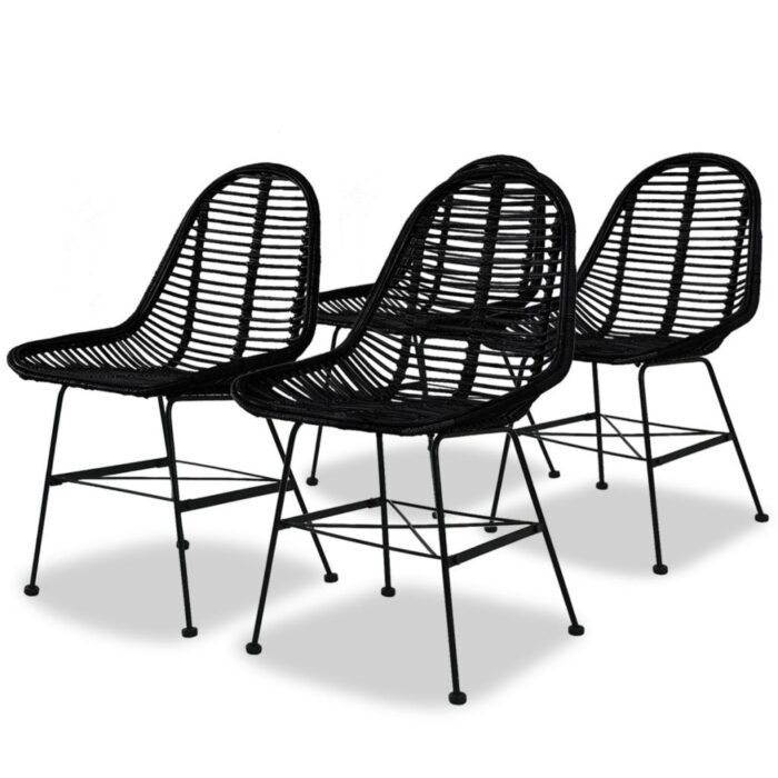 Chaises à manger lot de 4 noir rotin naturel – Image 1