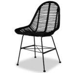 Chaises à manger lot de 4 noir rotin naturel – Image 2