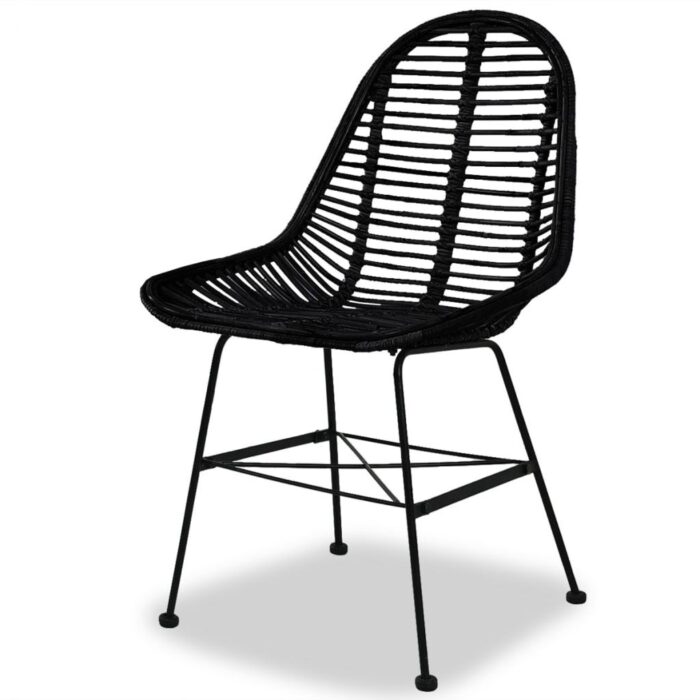 Chaises à manger lot de 4 noir rotin naturel – Image 2