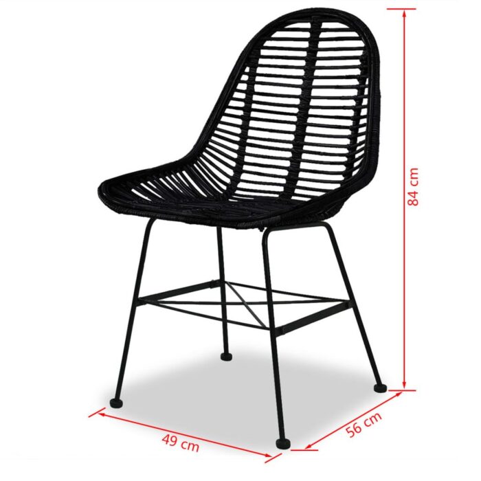 Chaises à manger lot de 4 noir rotin naturel – Image 4