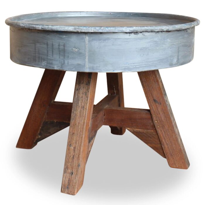 Table basse bois de récupération mélangé 60x45 cm argenté – Image 1