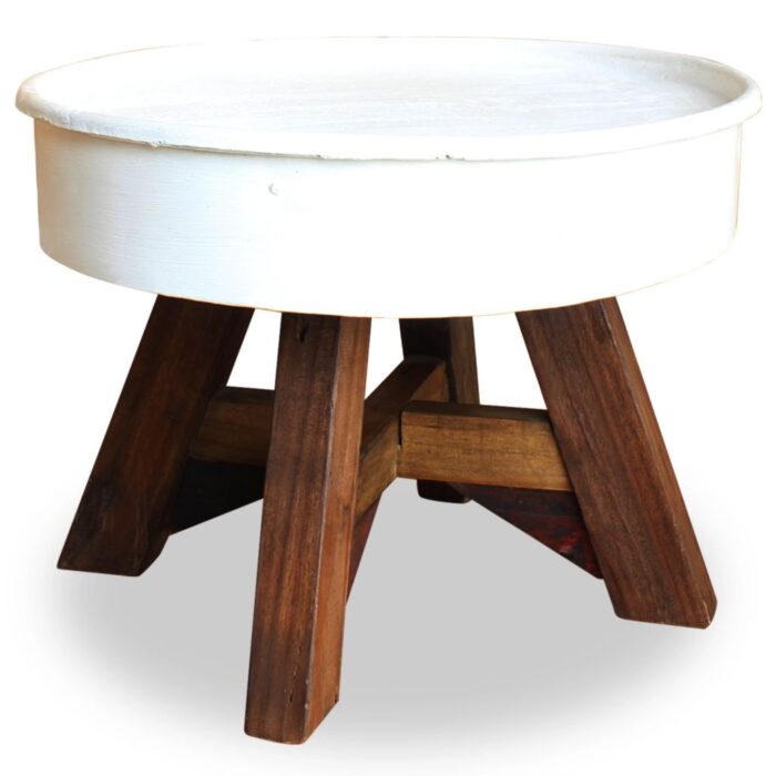 Table basse Bois de récupération massif 60x45 cm Blanc – Image 1
