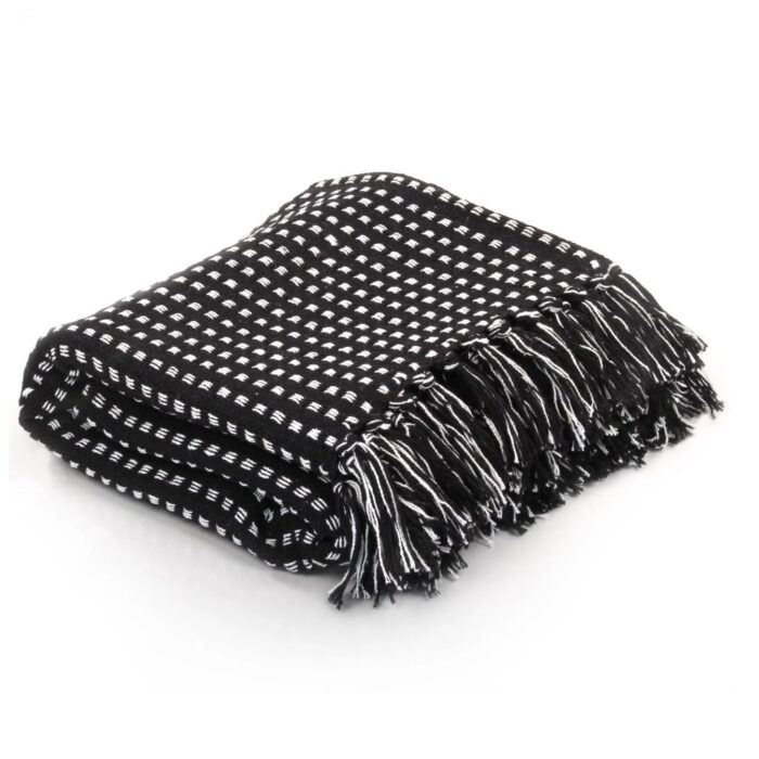 VXL8718475573920_a_en_hd_1.jpg Couverture coton à carrés 125x150 cm Noir – Image 1