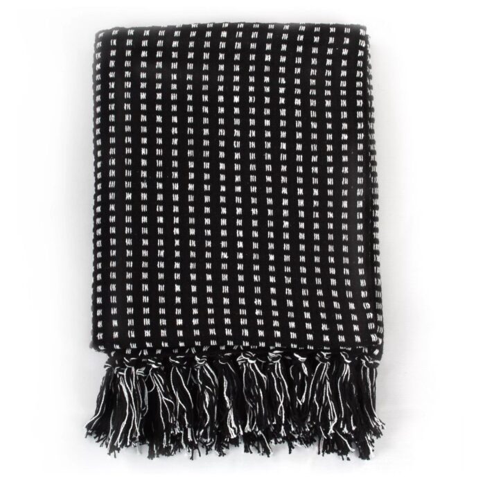 Couverture coton à carrés 125x150 cm Noir – Image 3
