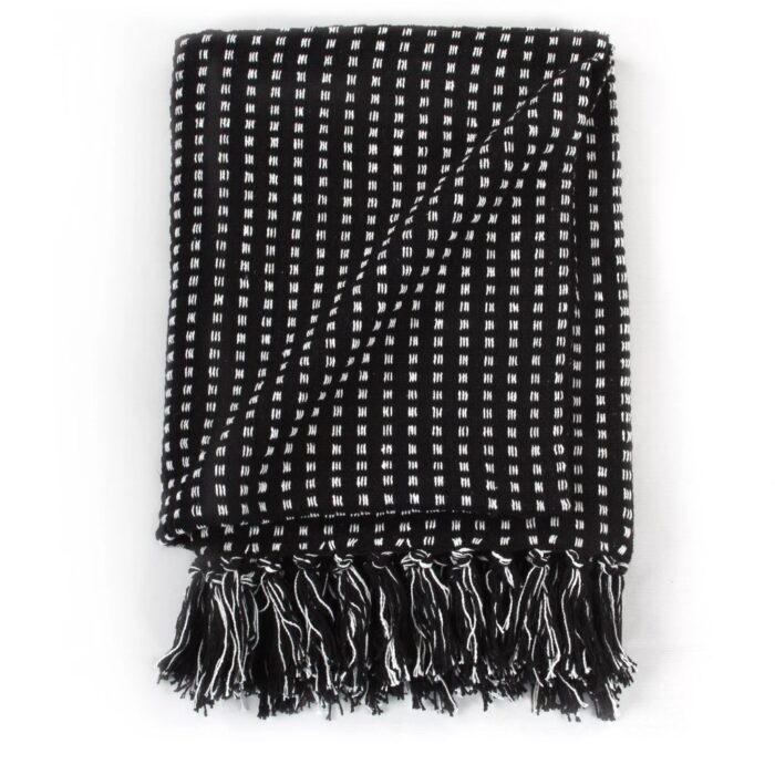 Couverture coton à carrés 125x150 cm Noir – Image 4