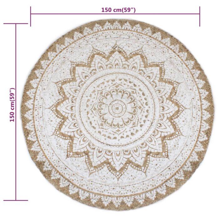 Tapis de sol Jute tressée imprimée 150 cm Rond – Image 5