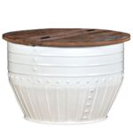 Table basse Bois de récupération massif Blanc Forme de baril – Image 11