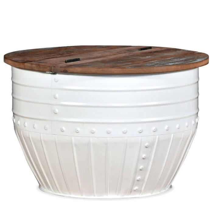Table basse Bois de récupération massif Blanc Forme de baril – Image 12