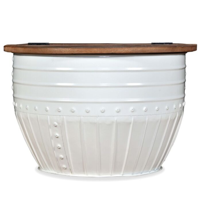 Table basse Bois de récupération massif Blanc Forme de baril – Image 4