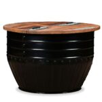 Table basse Bois de récupération massif Forme de baril Noir – Image 8