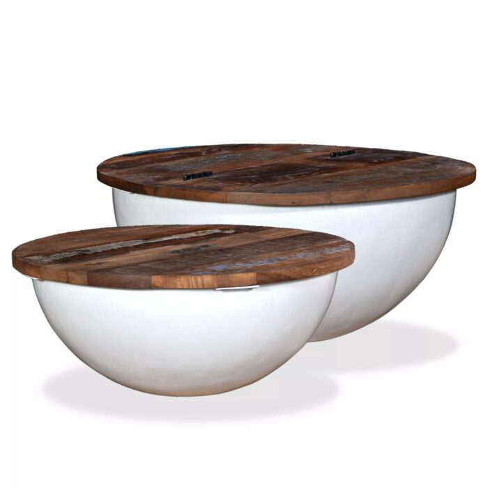 Ensemble de table basse 2pcs Bois récupération massif forme bol – Image 1