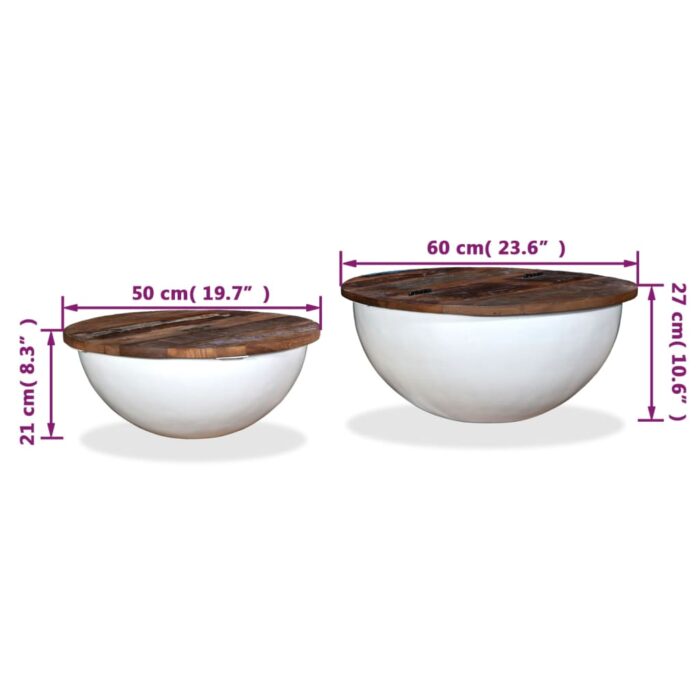 Ensemble de table basse 2pcs Bois récupération massif forme bol – Image 12
