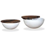 Ensemble de table basse 2pcs Bois récupération massif forme bol – Image 2