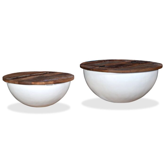 Ensemble de table basse 2pcs Bois récupération massif forme bol – Image 8