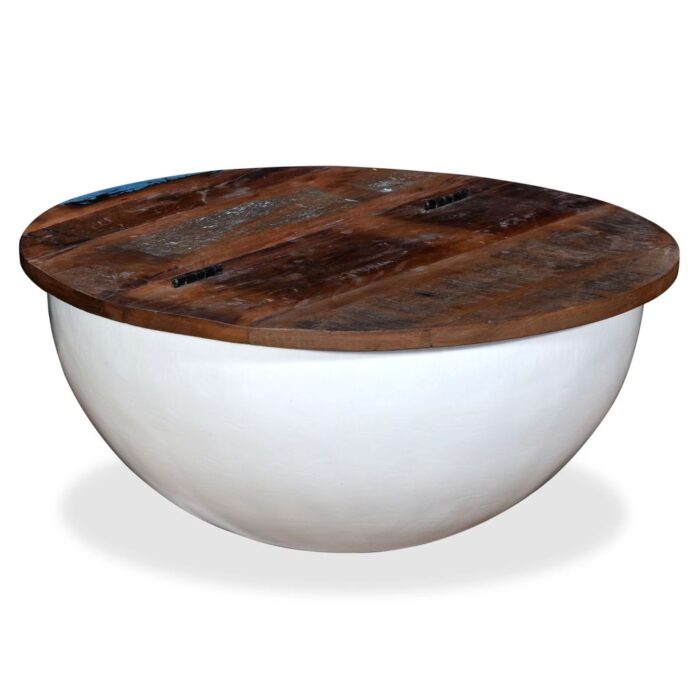Table basse Bois de récupération massif Blanc Forme de bol – Image 1