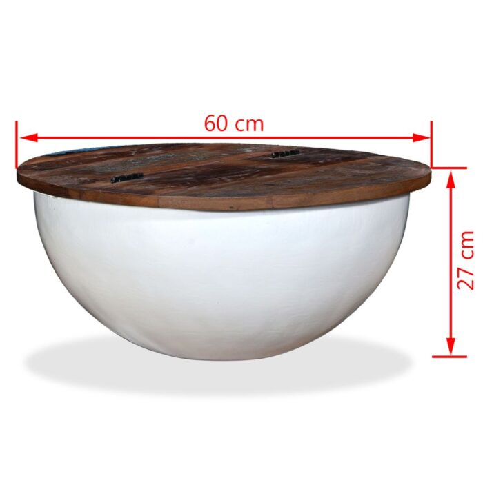 Table basse Bois de récupération massif Blanc Forme de bol – Image 10
