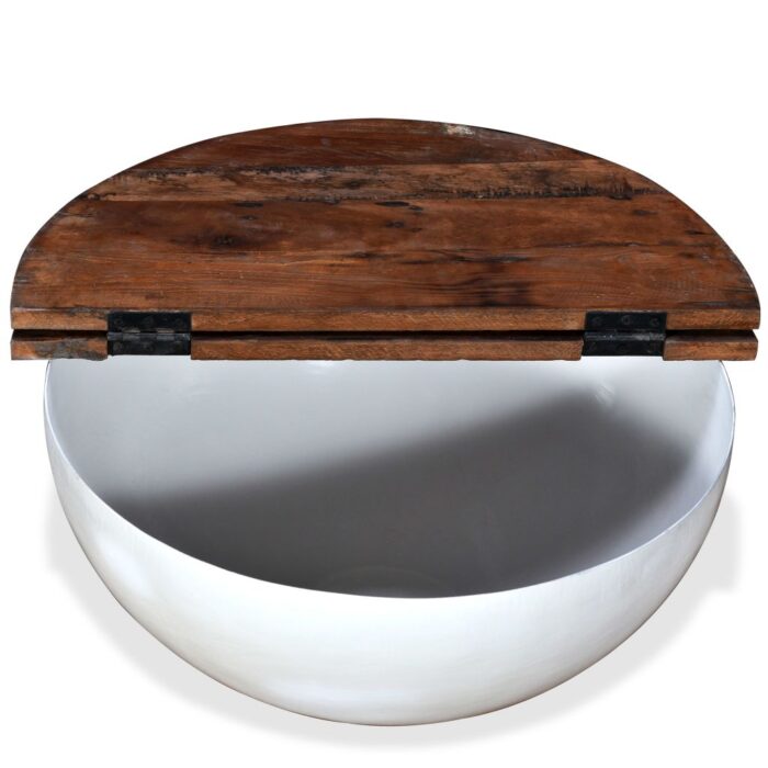 Table basse Bois de récupération massif Blanc Forme de bol – Image 2