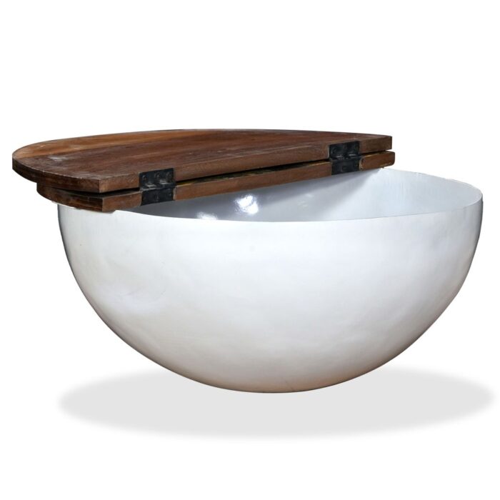 Table basse Bois de récupération massif Blanc Forme de bol – Image 3