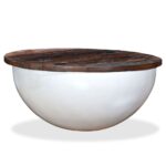 Table basse Bois de récupération massif Blanc Forme de bol – Image 5