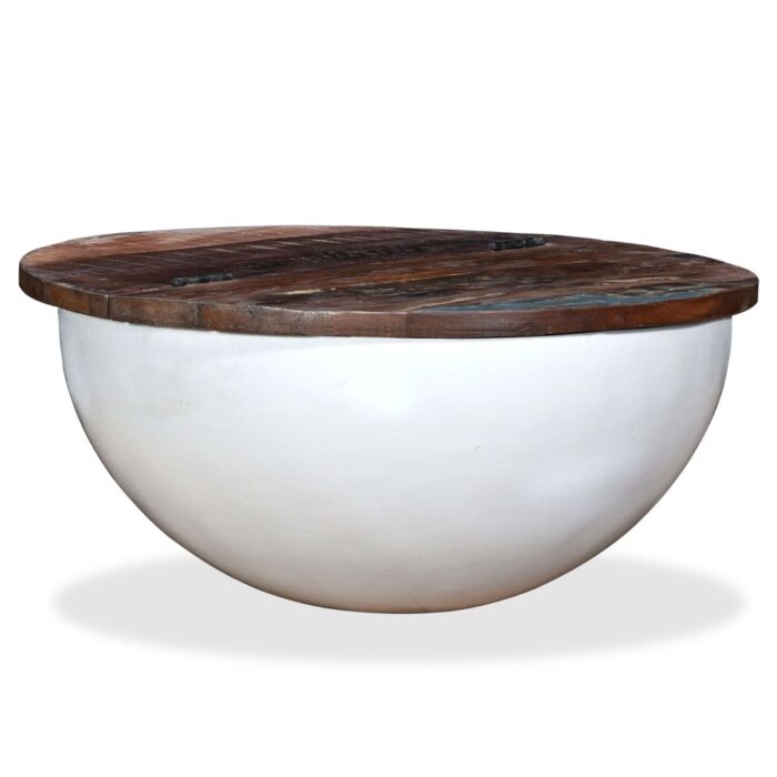 Table basse Bois de récupération massif Blanc Forme de bol – Image 5