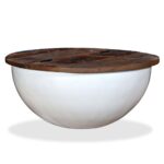 Table basse Bois de récupération massif Blanc Forme de bol – Image 6