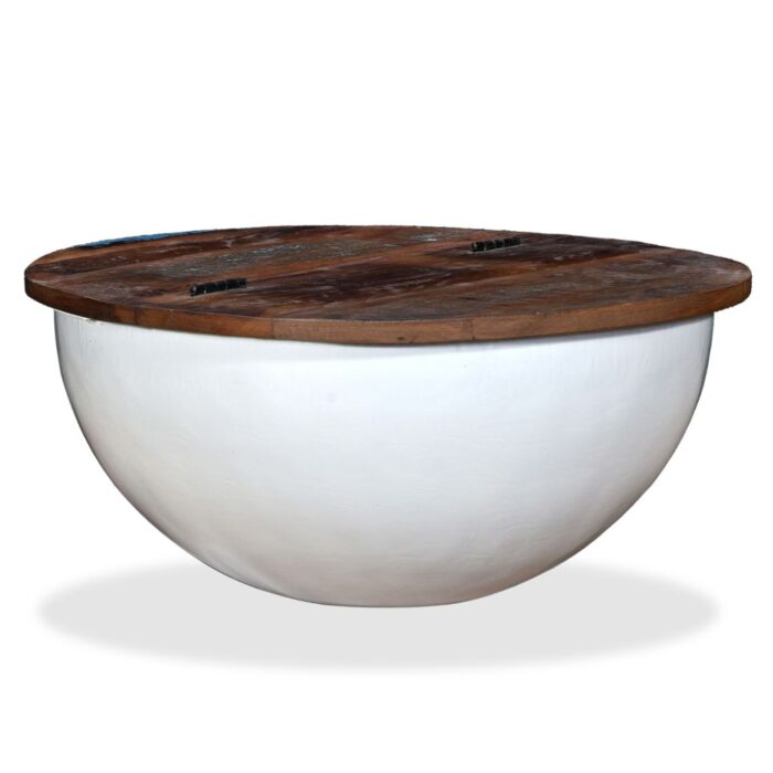 Table basse Bois de récupération massif Blanc Forme de bol – Image 6