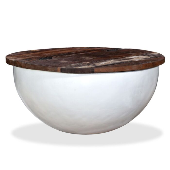 Table basse Bois de récupération massif Blanc Forme de bol – Image 7