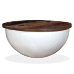 Table basse Bois de récupération massif Blanc Forme de bol – Image 8