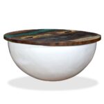Table basse Bois de récupération massif Blanc Forme de bol – Image 9