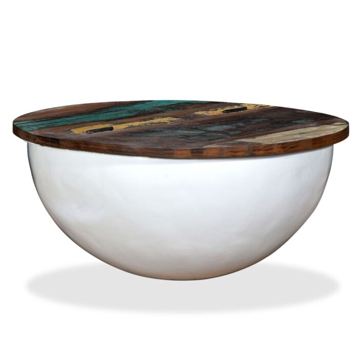 Table basse Bois de récupération massif Blanc Forme de bol – Image 9