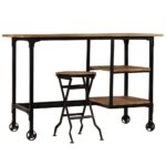 Bureau avec tabouret pliant Bois de manguier massif 115x50x76cm – Image 12