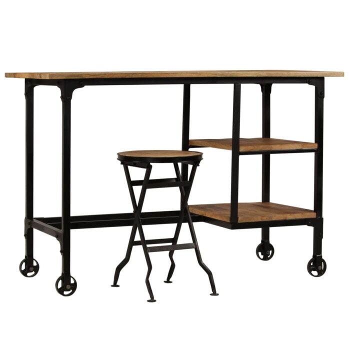 Bureau avec tabouret pliant Bois de manguier massif 115x50x76cm – Image 8
