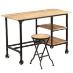 Bureau avec tabouret pliant Bois de manguier massif 115x50x76cm – Image 9