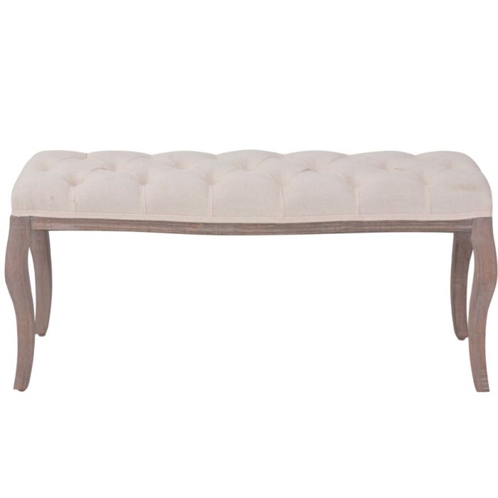 Banc Lin Bois massif 110 x 38 x 48 cm Blanc crème – Image 2