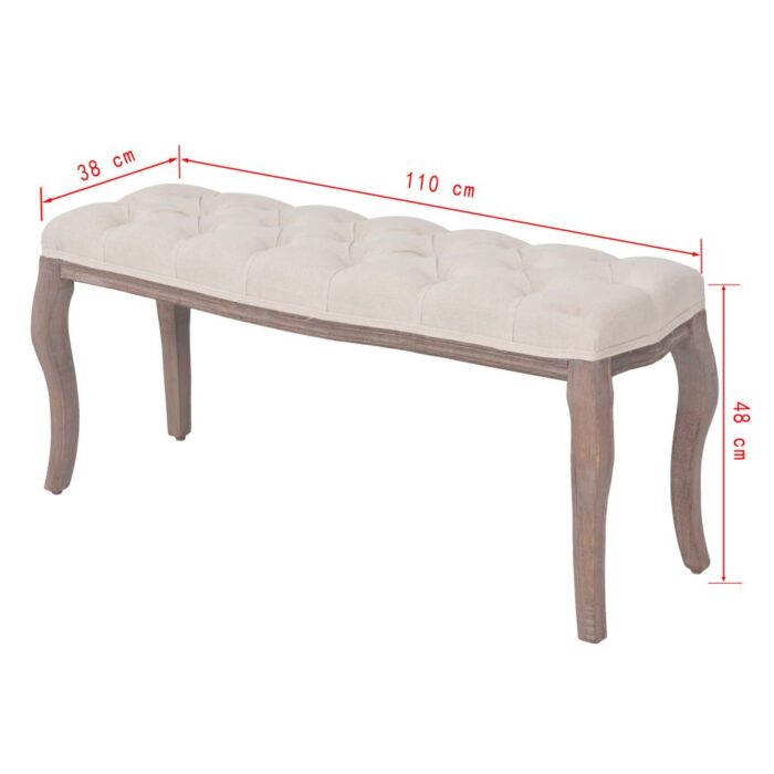 Banc Lin Bois massif 110 x 38 x 48 cm Blanc crème – Image 5