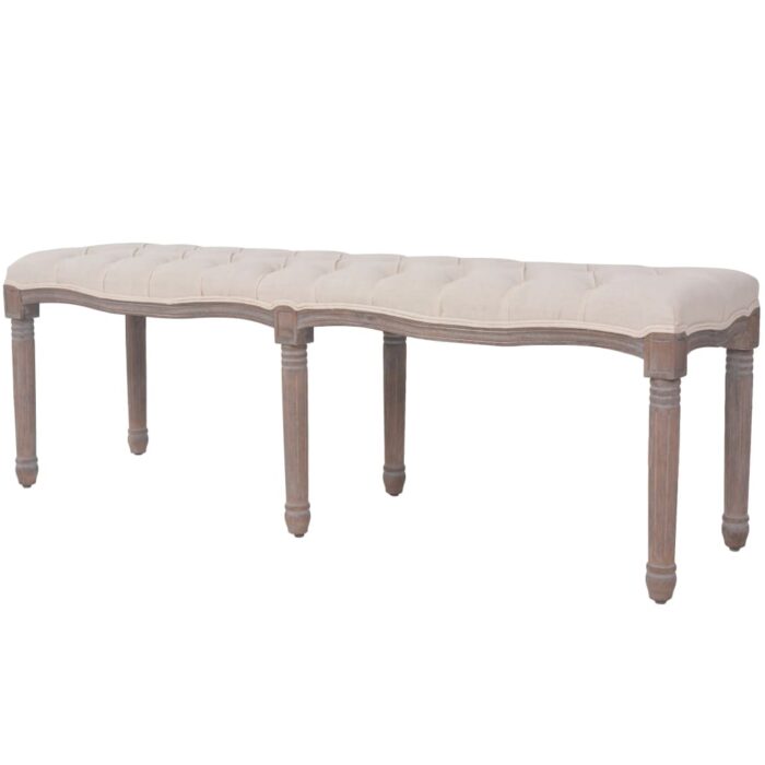 Banc Lin Bois massif 150 x 40 x 48 cm Blanc crème – Image 1