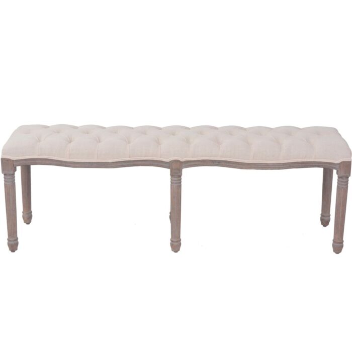 Banc Lin Bois massif 150 x 40 x 48 cm Blanc crème – Image 2