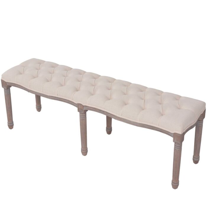 Banc Lin Bois massif 150 x 40 x 48 cm Blanc crème – Image 3
