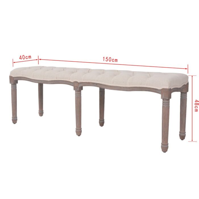 Banc Lin Bois massif 150 x 40 x 48 cm Blanc crème – Image 6