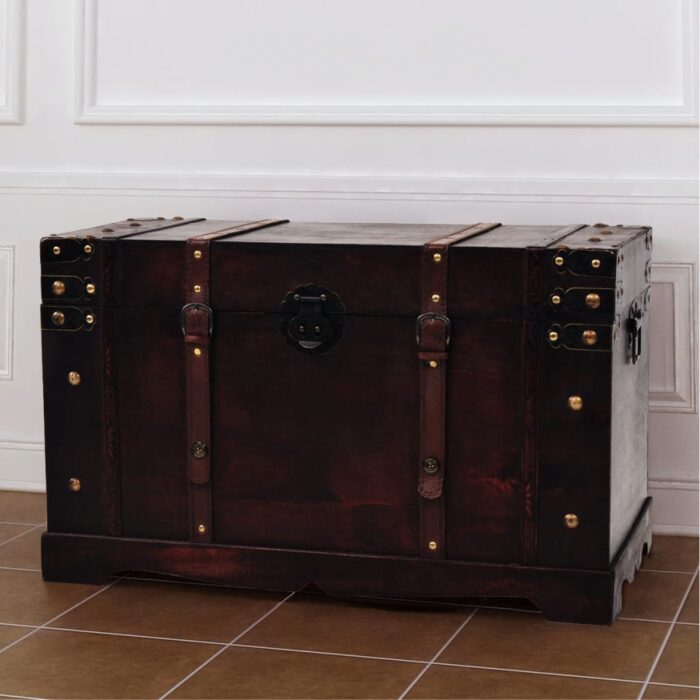 Coffre vintage de rangement bois 66 x 38 x 40 cm – Image 3